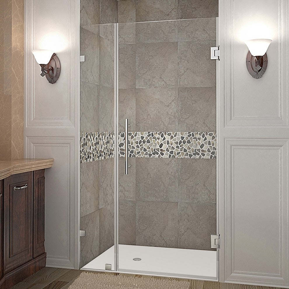 Aston Nautis Completely Frameless Hinged Shower Door, Chrome, 32"x72"