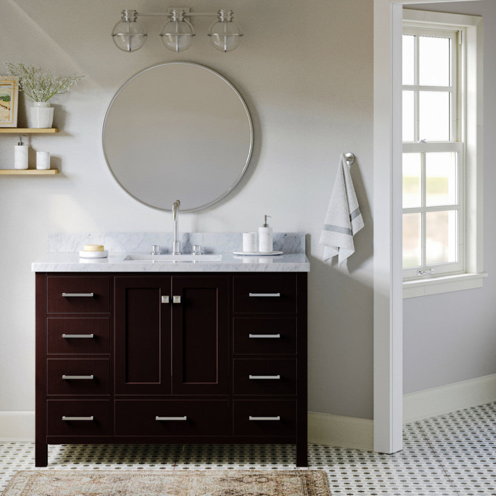 Cambridge 49" Bath Vanity With Marble Top, Carrara White/White Basin