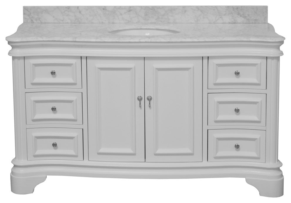 Katherine 60" Bath Vanity, White, Carrara Marble, Single Vanity