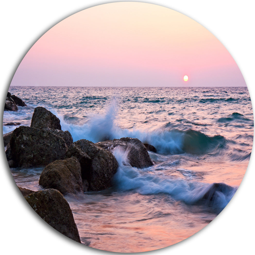 Rocky Coast With Foam Waves, Seashore Disc Metal Wall Art, 11"