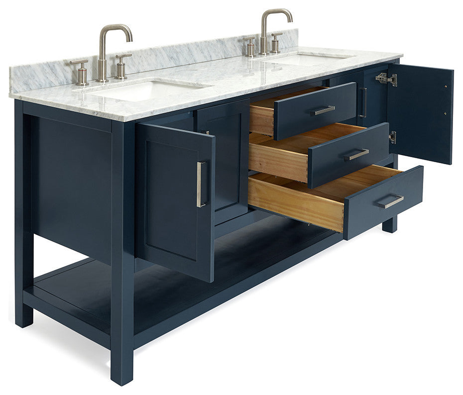 Magnolia 73" Rectangle Sinks Bath Vanity, 0.75" Carrara Marble
