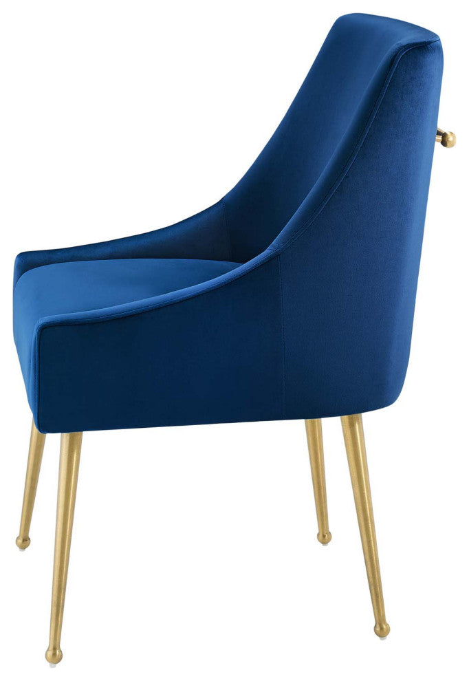 Contemporary Dining Room Side Dining Chair, Velvet Stainless Metal, Navy Blue