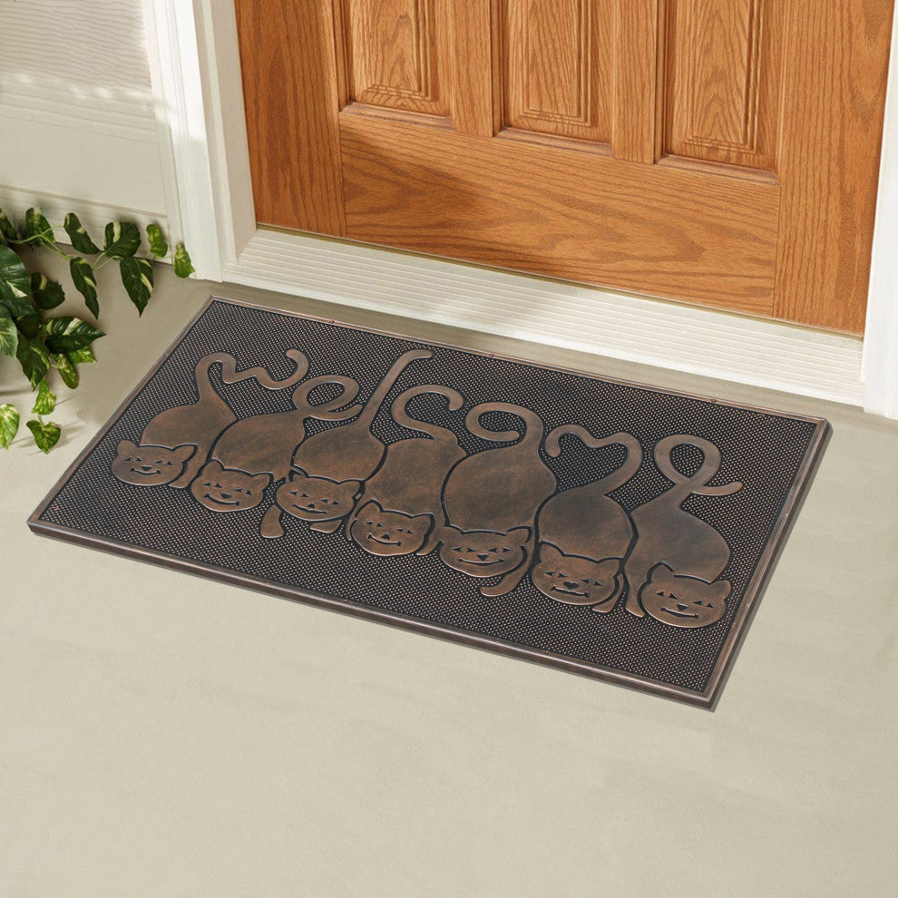 A1HC Designer "Welcome" Rubber Doormat, Cat Tail Welcome