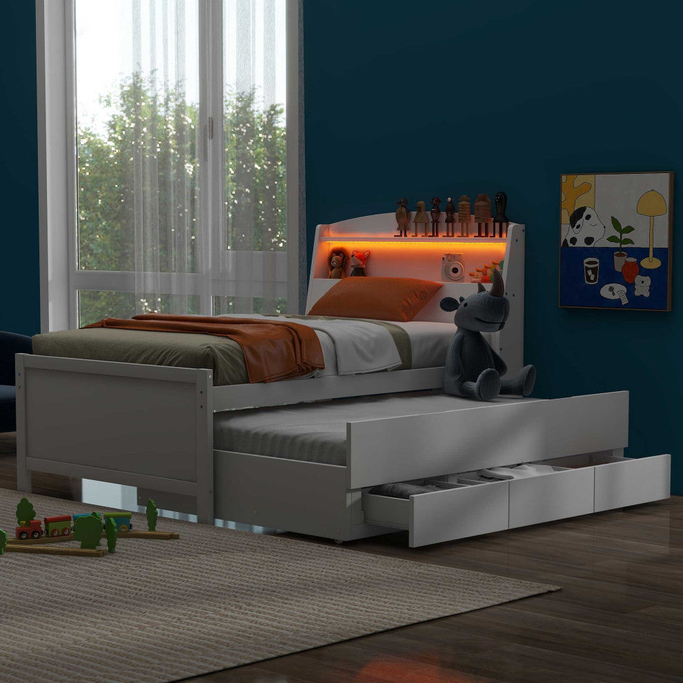 Gewnee Twin Size Platform Bed with Storage LED Headboard