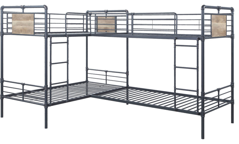 Twin/Twin L Shape Bunk Bed, SandyBlack, Dark Bronze HandBrushed Finish, Cordelia