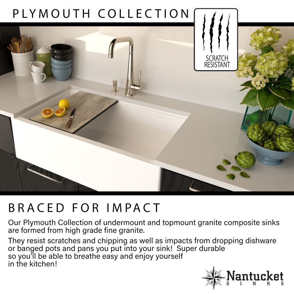 Nantucket Sinks 33" Workstation Granite Composite Apron Sink, Black