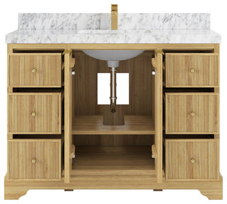 Austin 48 Single Sink Bath Vanity in Light Natural Teak 2" Carrara Marble