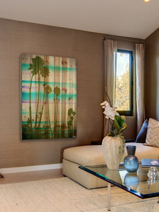 "Rainbow Through the Palms" Print on Natural Pine Wood, 24"x36"