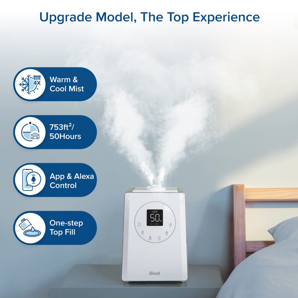 LV600S Smart Warm and Cool Mist Humidifiers for Home Bedroom Large Room, White