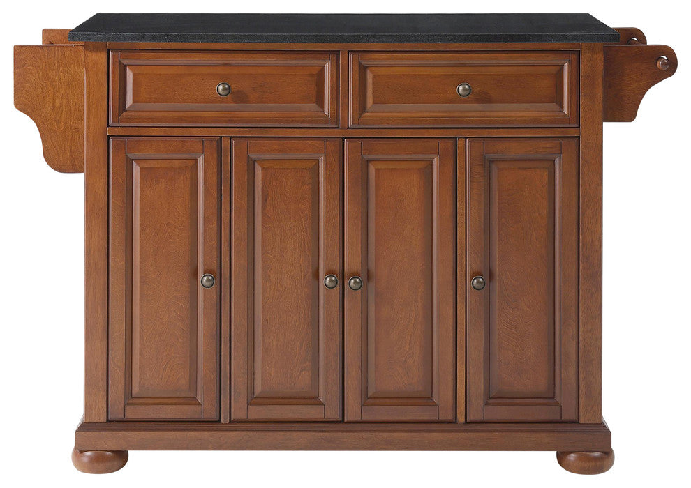 Alexandria Solid Black Granite Top Kitchen Island, Classic Cherry