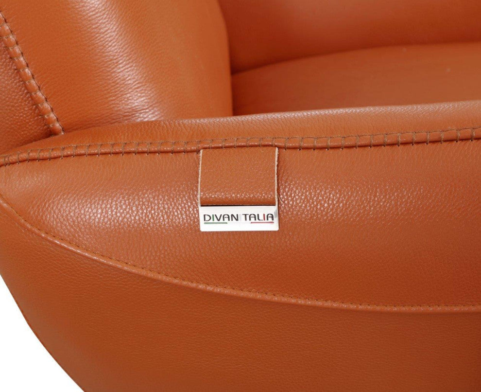 Zeno Italian Top Grain Leather Swivel Lounge Chair Orange