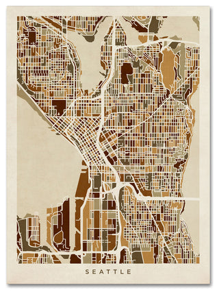 'Seattle, Washington Street Map' Canvas Art by Michael Tompsett