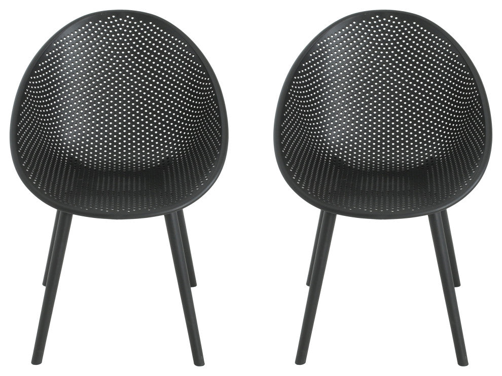 GDF Studio Outdoor Polypropelene Plastic Gable Dining Chairs, Set of 2, Black
