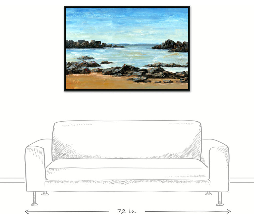 Rocky Beach Landscape 32x48 Black Floating Framed Canvas