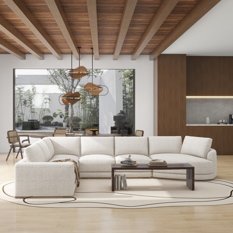 Laguna 166" Modular Feather-Cushion Sectional Sofa, Wheat Cream Beige Polyester Tweed, Right-Arm Facing