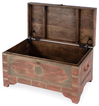 Nador Hand-Painted Brass Inlay Storage Trunk Coffee Table, Pink