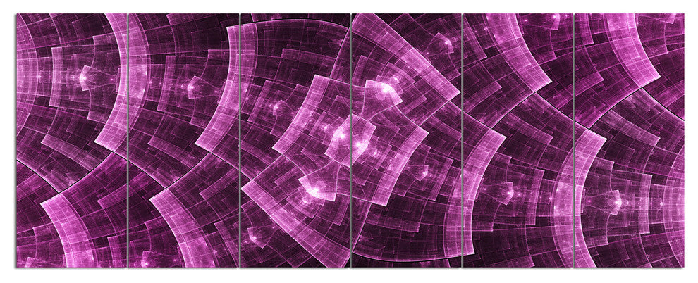 Purple Metal Protective Grids, Abstract Wall Art Canvas, 70"x28", 6 Panels