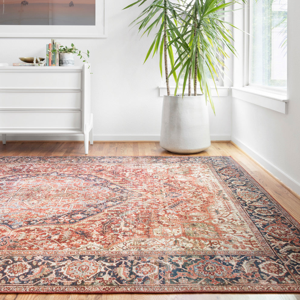 Red Navy Printed Polyester Layla Area Rug by Loloi II, 3'-6"x5'-6"