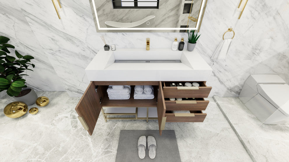 Madison 48" Free Standing Vanity With Reinforced Acrylic Sink, Rosewood