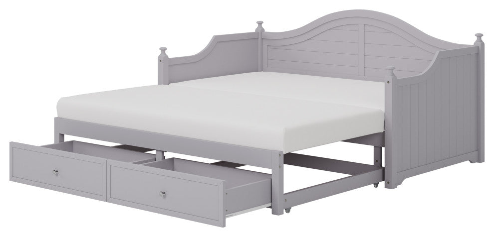 TATEUS Twin Size Wood Daybed with Extended Pop Up Trundle and Storage Drawers