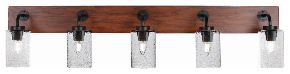 Oxbridge 5-Light Bath Bar, Matte Black & Painted Wood-look Metal/Smoke Bubble