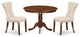 3Pc Round Dinette Set, Pedestal Dining Table, 2 Fabric Kitchen Chairs, Mahogany