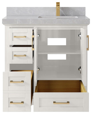Boston 36" Right Offset Bath Vanity in Alabaster 2" Pearl Gray