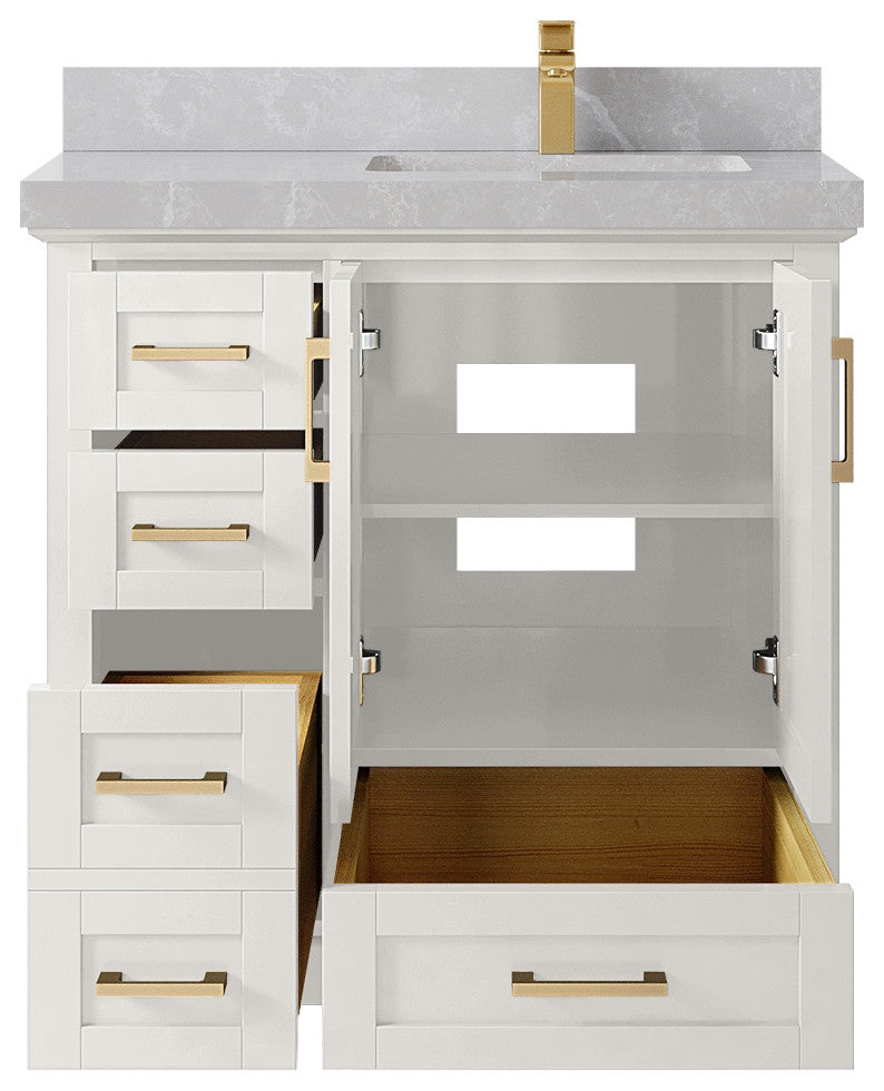Boston 36" Right Offset Bath Vanity in Alabaster 2" Pearl Gray