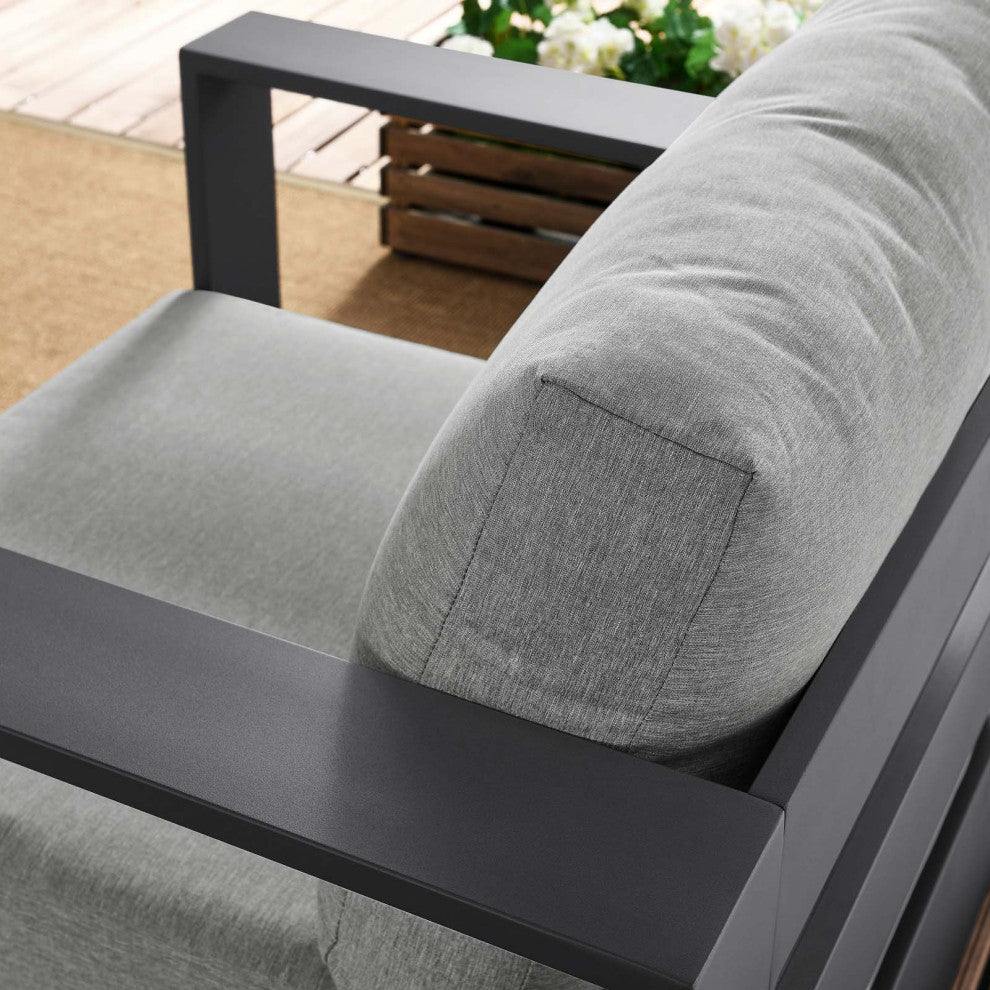 Lounge Chair Armchair, Gray, Aluminum, Modern, Outdoor Patio Hospitality