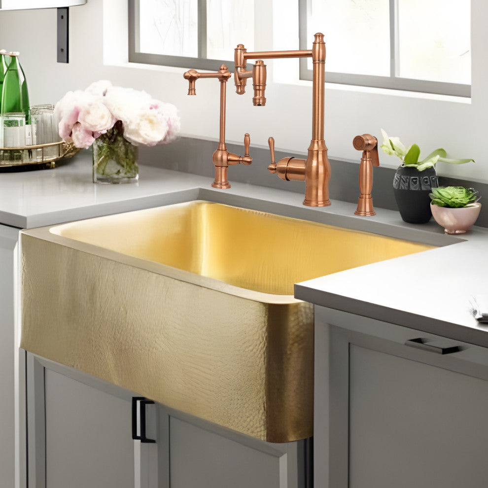 One-Handle Copper Pot Filler Kitchen Faucet with Side Sprayer