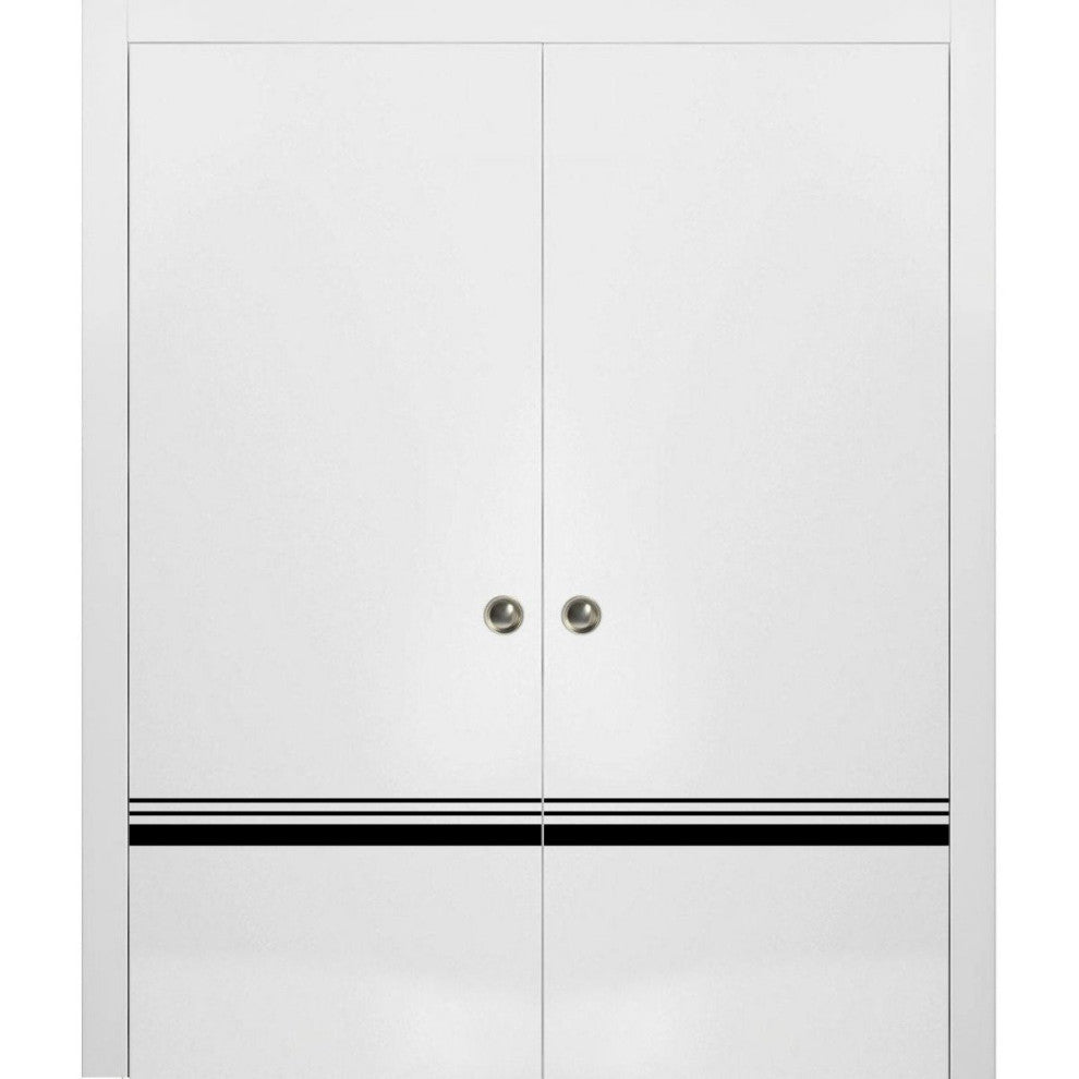 French Double Pocket Doors 36x84 | Planum 0012 White Silk | Kit Trims Rail