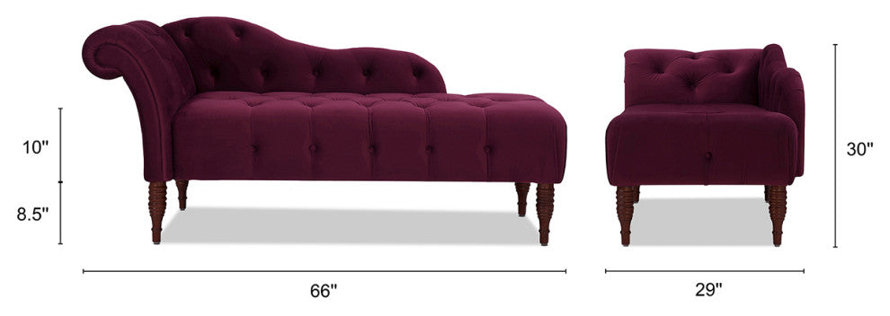 Samuel Velvet Tufted Chaise Lounge, Right-Arm Facing, Burgundy Velvet