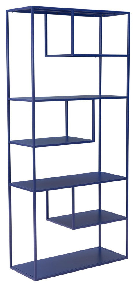 Bookcase Wall Shelf Rack, Steel Metal, Blue, Lounge Cafe Lobby Hospitality