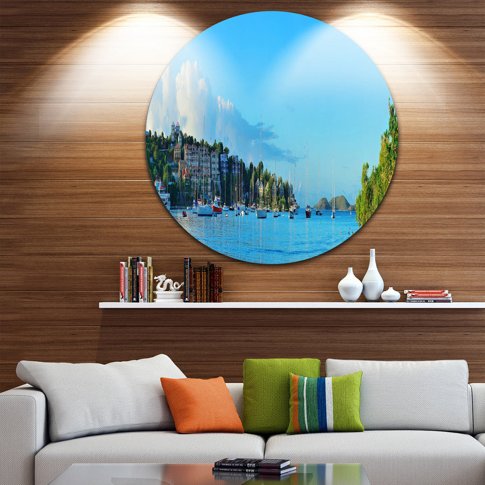 St John Bay Panoramic View, Seashore Disc Metal Wall Art, 23"