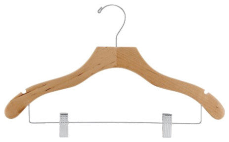 Wooden Wavy Combo Hanger, Natural/Chrome Finish, Box of 25