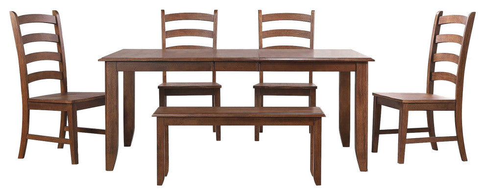 6-Piece 72" Extendable Table Dining Set With Bench, 4 Slat Back Chairs