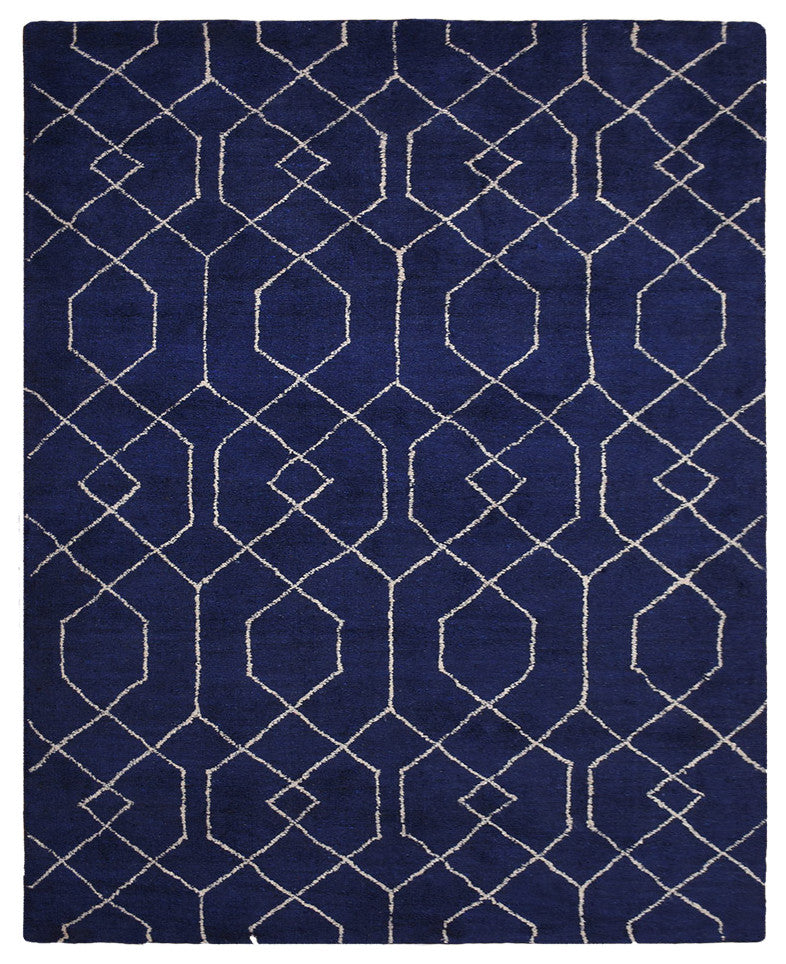 HAND KNOTTED LOOM SILK ECO-FRIENDLY RUGS-5'x8',Rectangle,Blue White,Geometric