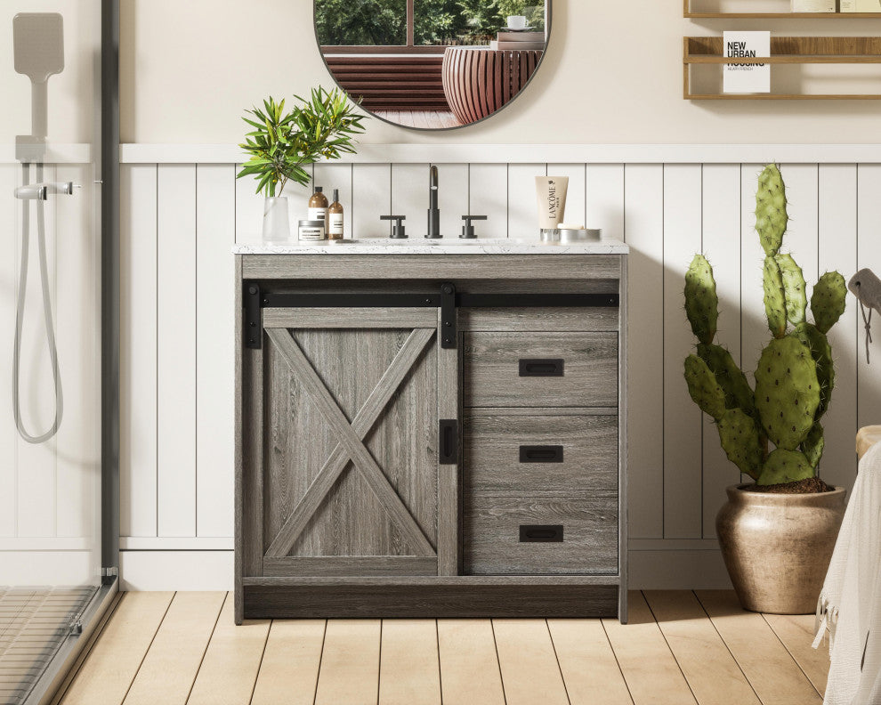 Home Living 36" Single Bathroom Vanity, Rustic Grey