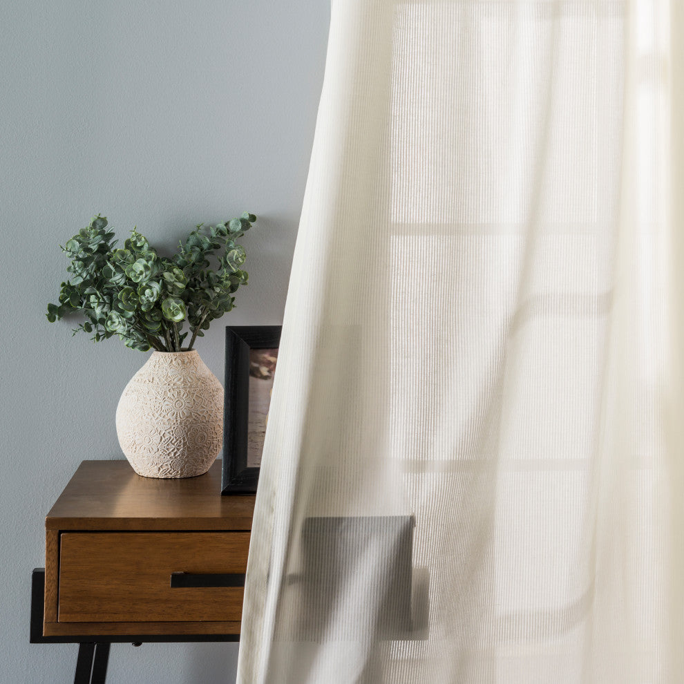 Serenity 80" x 84"  Striped Semi Sheer Grommet Panel Pair, Natural
