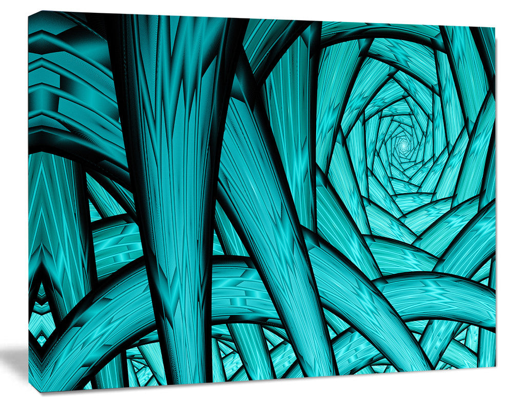 Turquoise Fractal Endless Tunnel, Oversized Abstract Canvas Art Print, 60x40