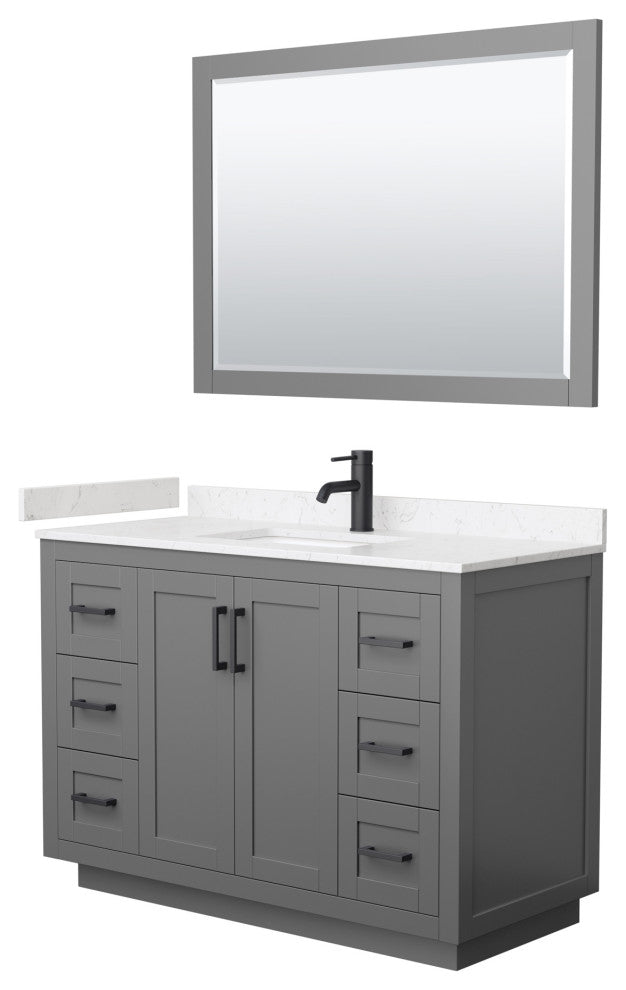 48"SGL Vanity Dark Gray, LV Carrara Cult. Top, Sink, Black Trim, 46"Mirror