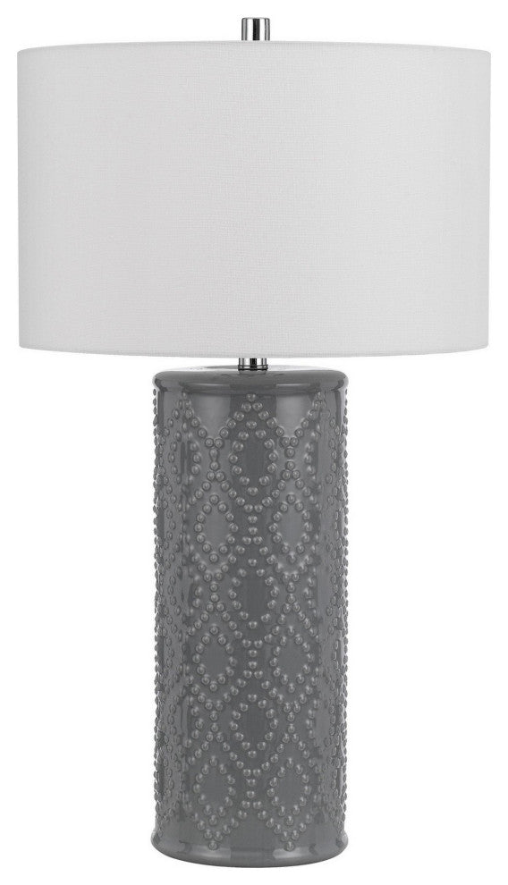 Benzara BM282155 29" Accent Table Lamp Set of 2, Tall Cylinder, Gray