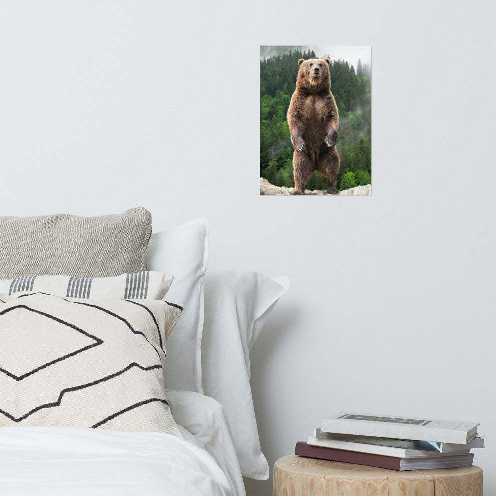 Big Standing Brown Bear On Mountain Top Loose Wall Art Print, 12" X 16"