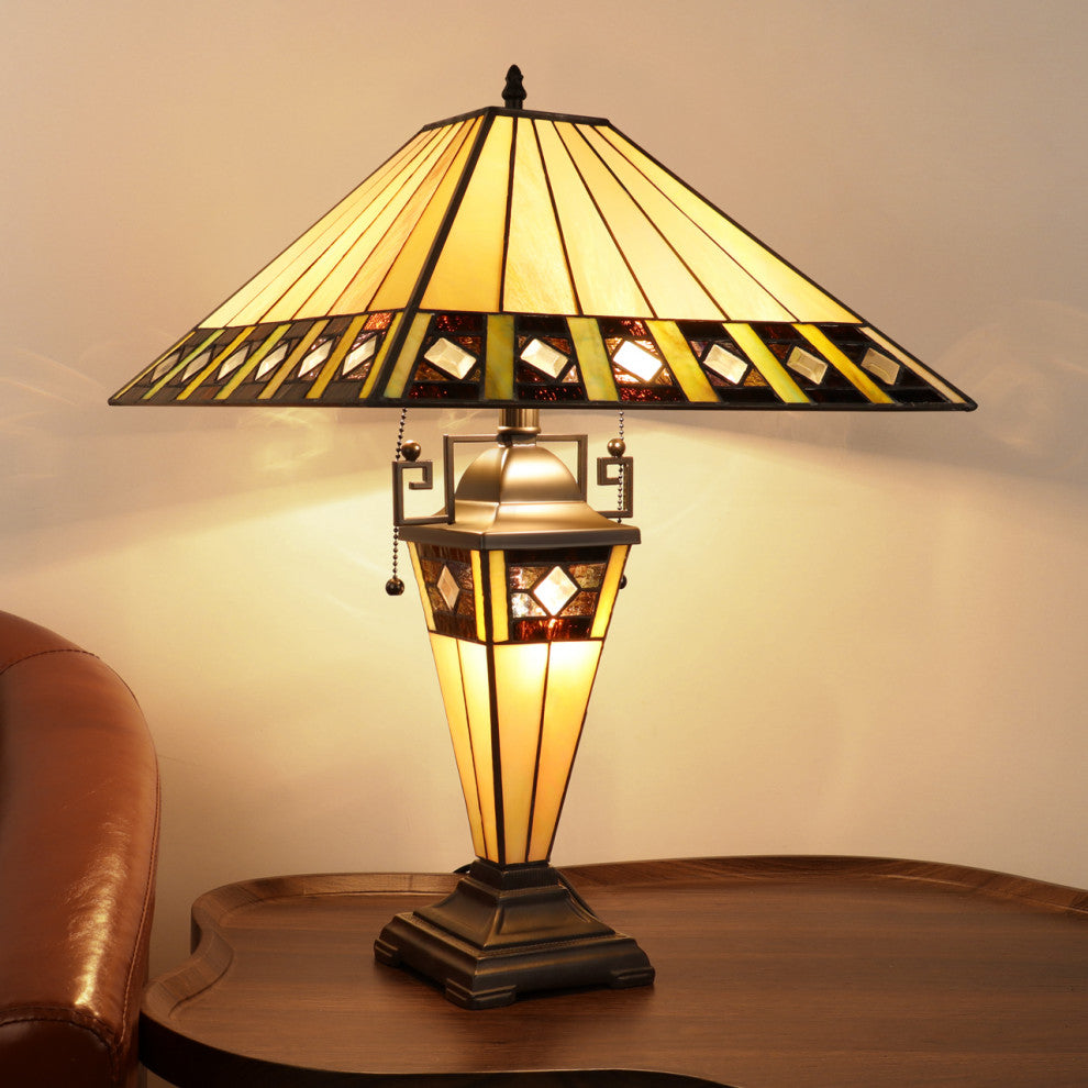 Giles Tiffany 3-Light Mission Double Lit Table Lamp 16" Shade
