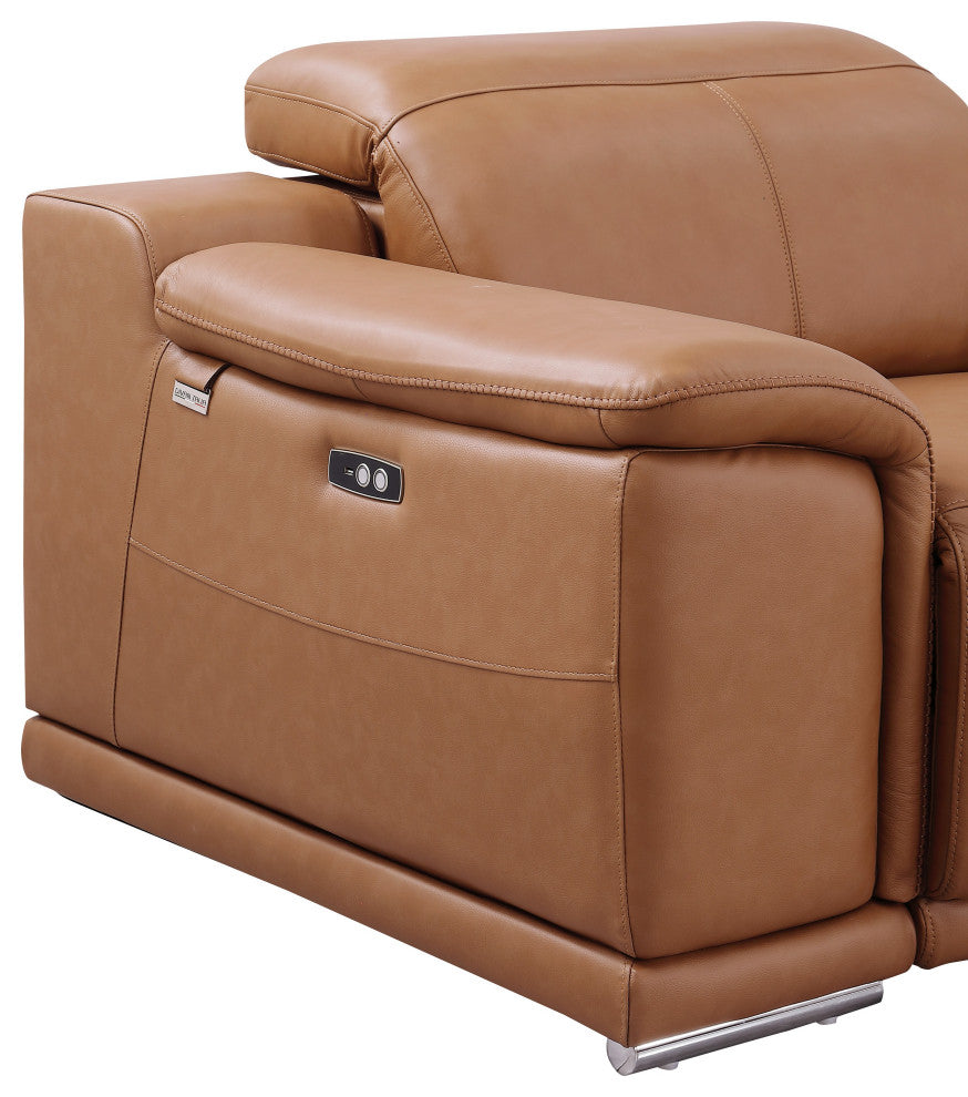 Federico 8-Piece Top Grain Italian Leather U Sectional-4 Power Recliners, Cognac