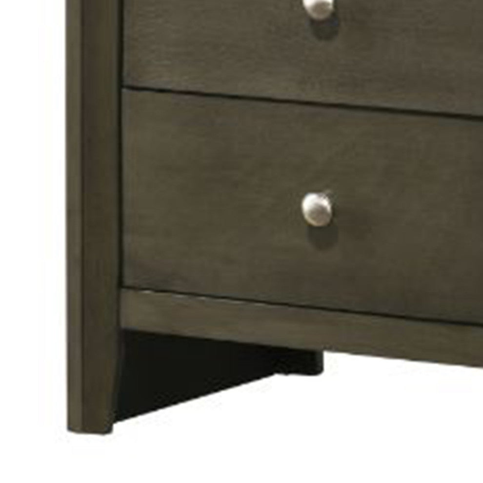 Benzara BM269075 Nightstand With 2 Drawers and Panel Base Support, Gray