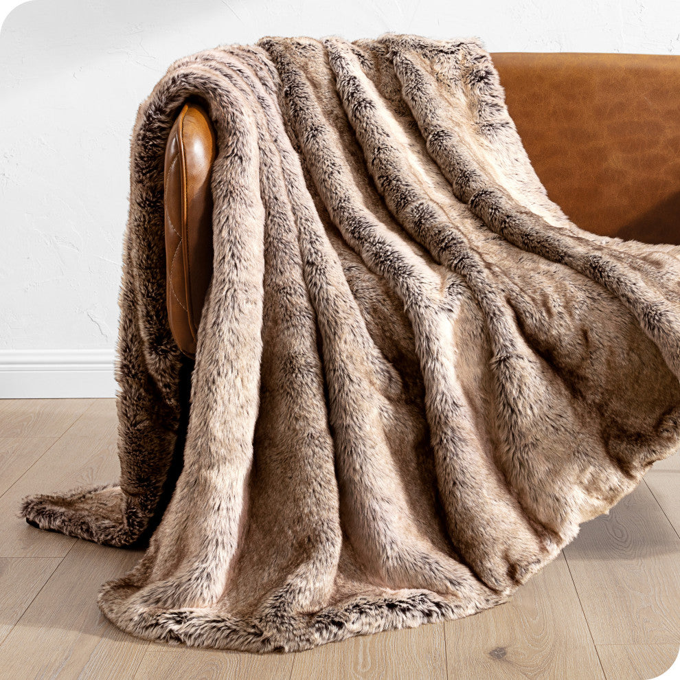 Faux Fur Blanket Ultra-Soft, Cozy, Variegated Chestnut, Oversized, 60"x80"