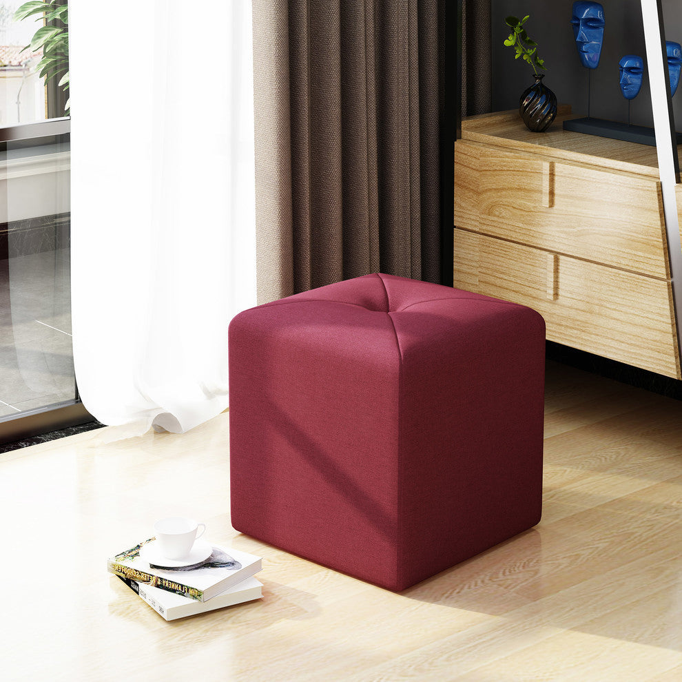 GDF Studio Cassie Fabric Square Ottoman, Deep Red