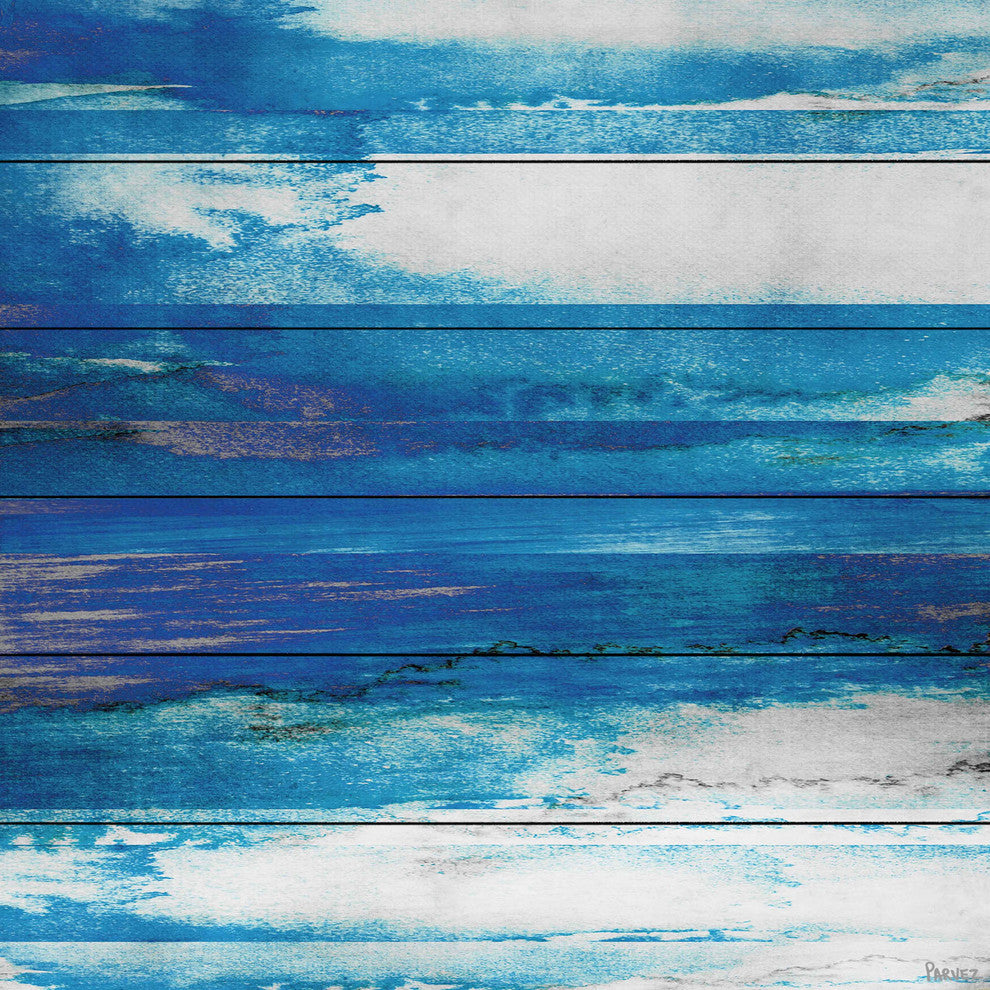 "Blue Painted Ocean" Painting Print on White Wood, 24"x24"