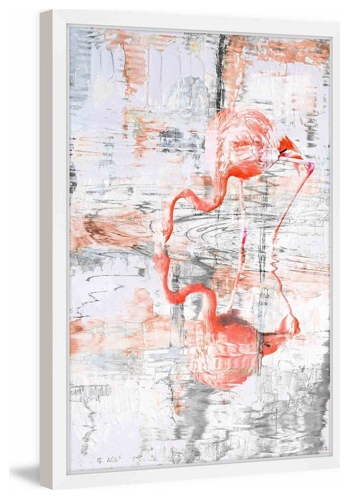 Parvez Taj "Flamingo Reflection" Framed Painting Print, 12"x18"